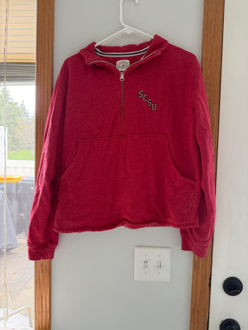League Red Quarter-Zip Pullover with Kangaroo Pocket
